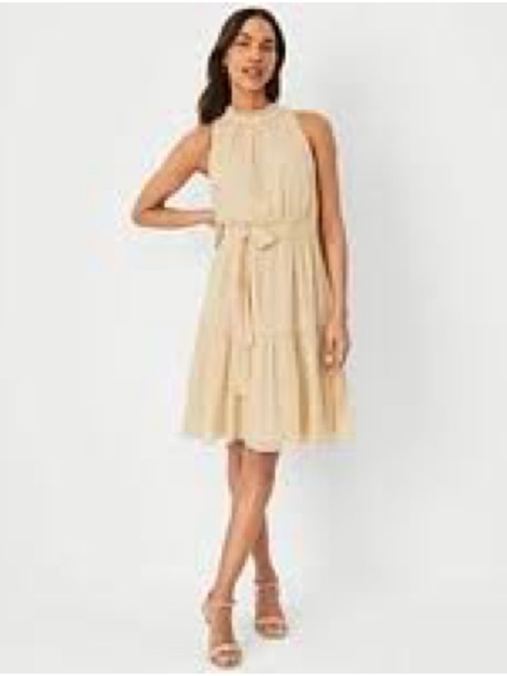 NEW Ann Taylor 6 petite metallic Dobby halter dress flare toasted oat sleeveless